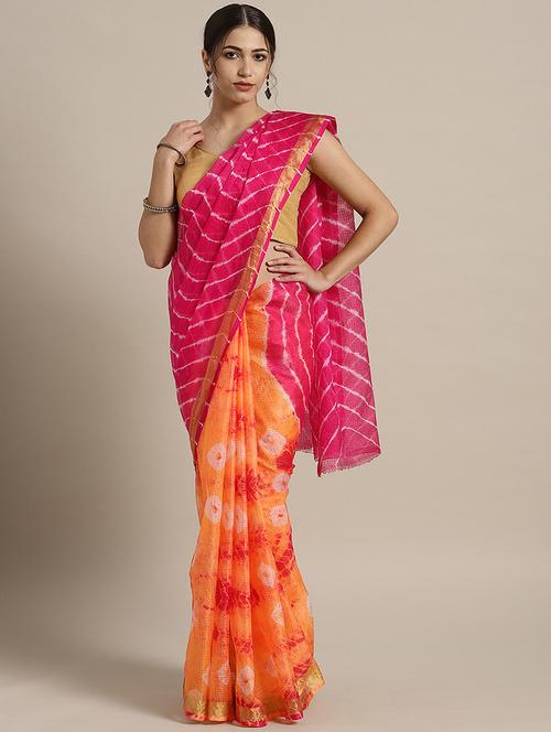 women's tie & dye pink colored saree - 17087813 -  Standard Image - 0