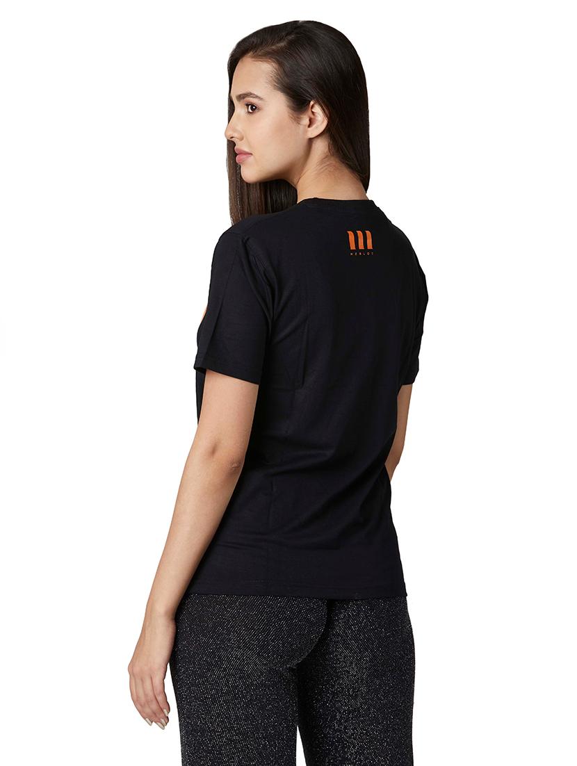 women's chest print crew neck t-shirt - 17089344 - Standard Image - 2