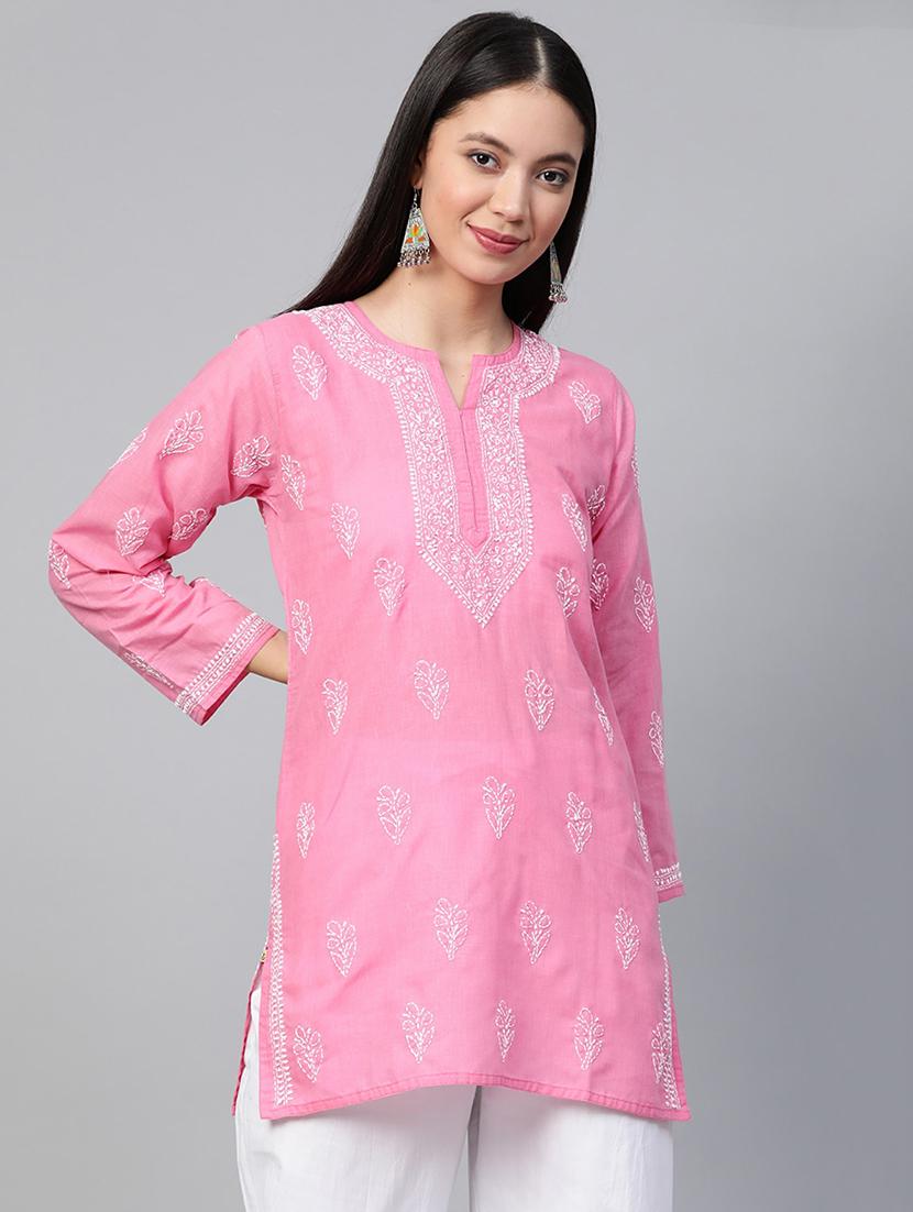 women chikankari straight short kurti