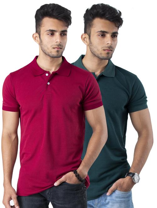 maroon and green solid polo t-shirt combo - 17098986 - Very Small Image - 1