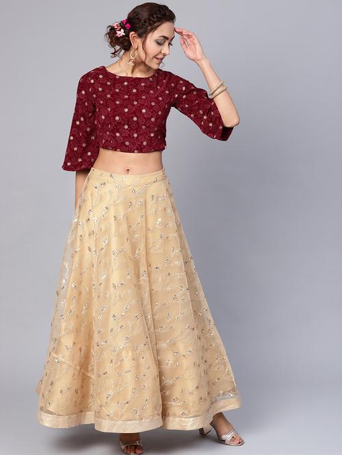 gold net flared lehenga - 17101898 - Very Small Image - 1