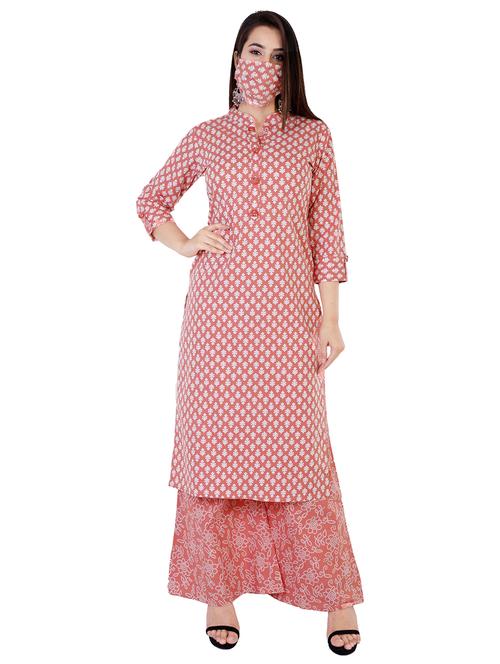 printed kurta palazzo set with face mask  - 17124873 -  Standard Image - 0