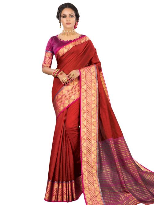 solid bordered woven saree with blouse - 17145716 - Very Small Image - 1