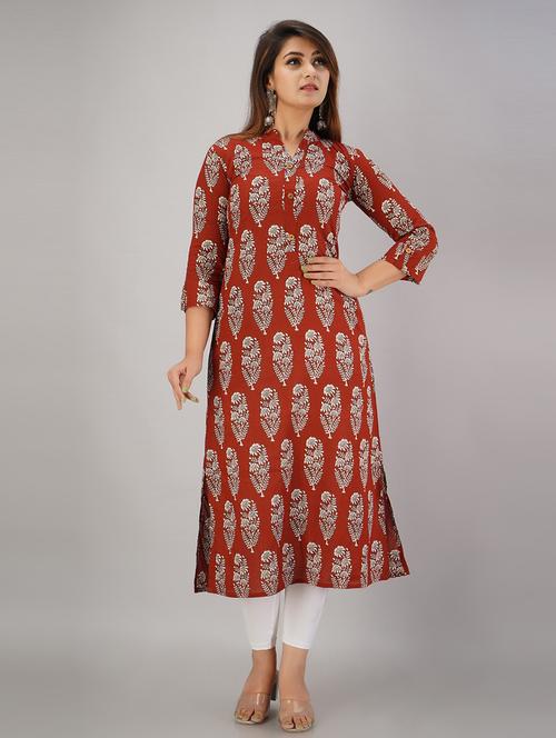 women red printed three quarter sleeve a-line kurta - 17183343 - Standard Image - 0