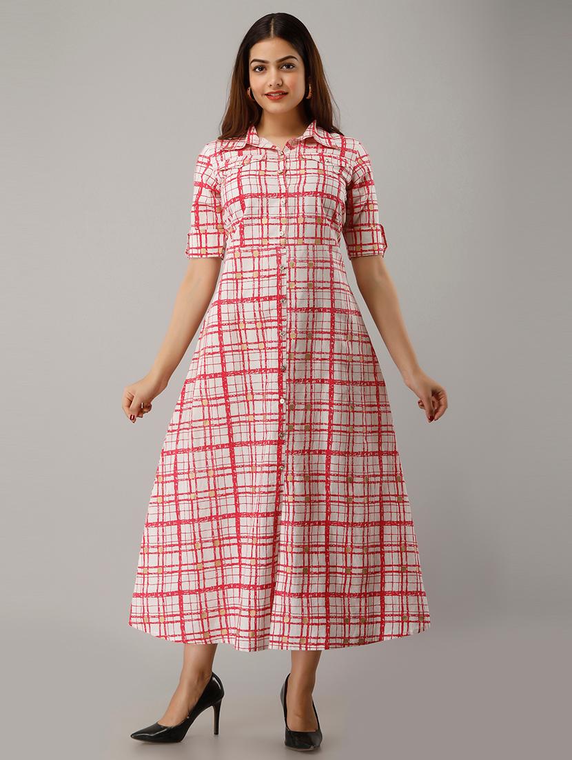 checkered a-line ethnic dress - 17183357 -  Zoom Image - 0