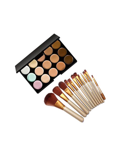 favon pack of 15 color concealer palette and 12 brushes - 17199634 - Standard Image - 0