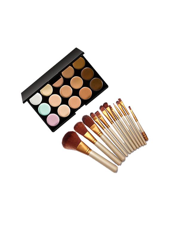 favon pack of 15 color concealer palette and 12 brushes - 17199634 - Zoom Image - 0