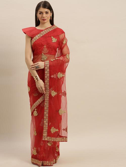 self design embroidered saree with blouse - 17258886 - Very Small Image - 1