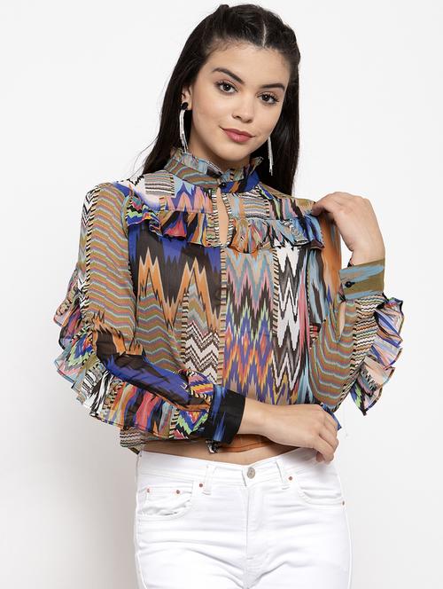 frill detail mandarin neck top  - 17261784 - Very Small Image - 1