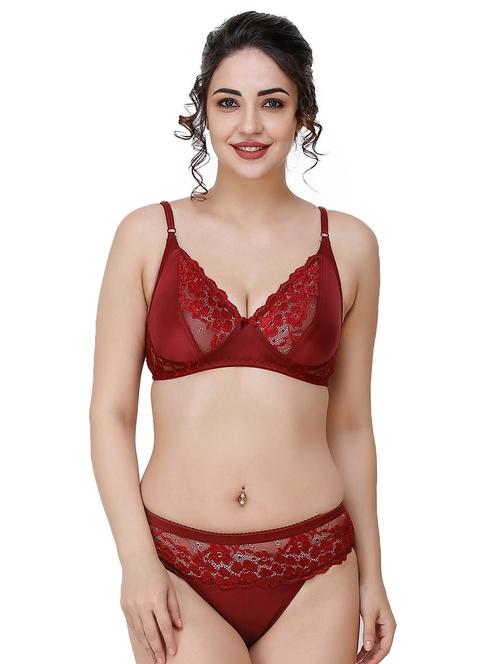 maroon net bras and panty set - 17281746 - Very Small Image - 1