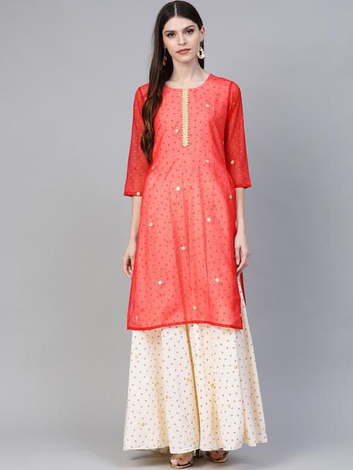 foil print layered kurta  - 17282499 - Very Small Image - 1