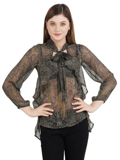 women's a line tie-up neck top - 17325376 - Very Small Image - 1