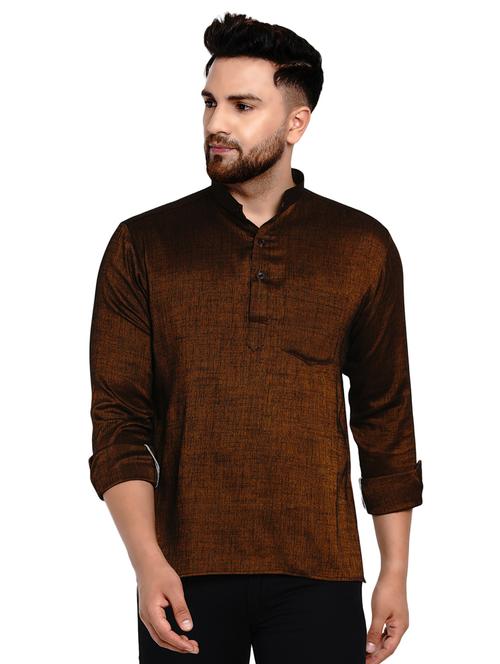 brown solid short kurta - 17332960 - Standard Image - 0