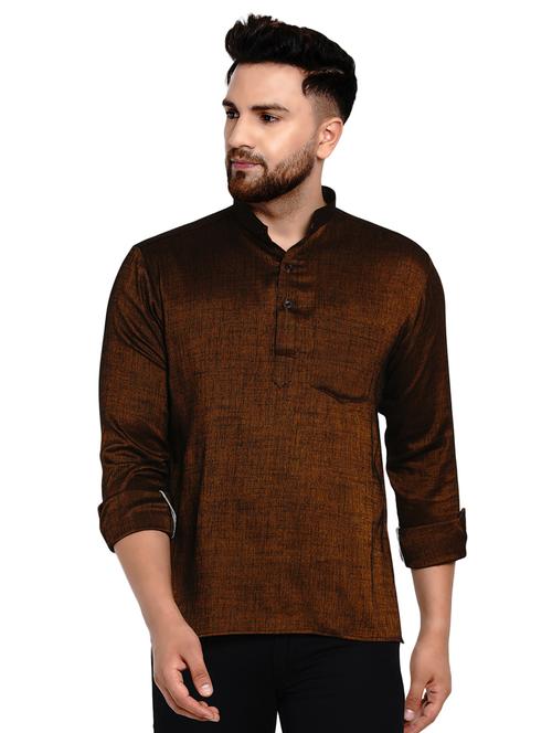 brown solid short kurta - 17332960 -  Standard Image - 0