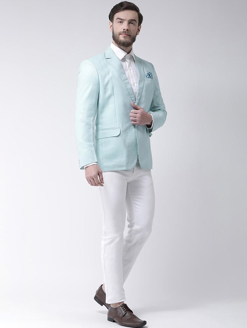 men light blue solid single breasted casual blazer - 17351454 - Standard Image - 3
