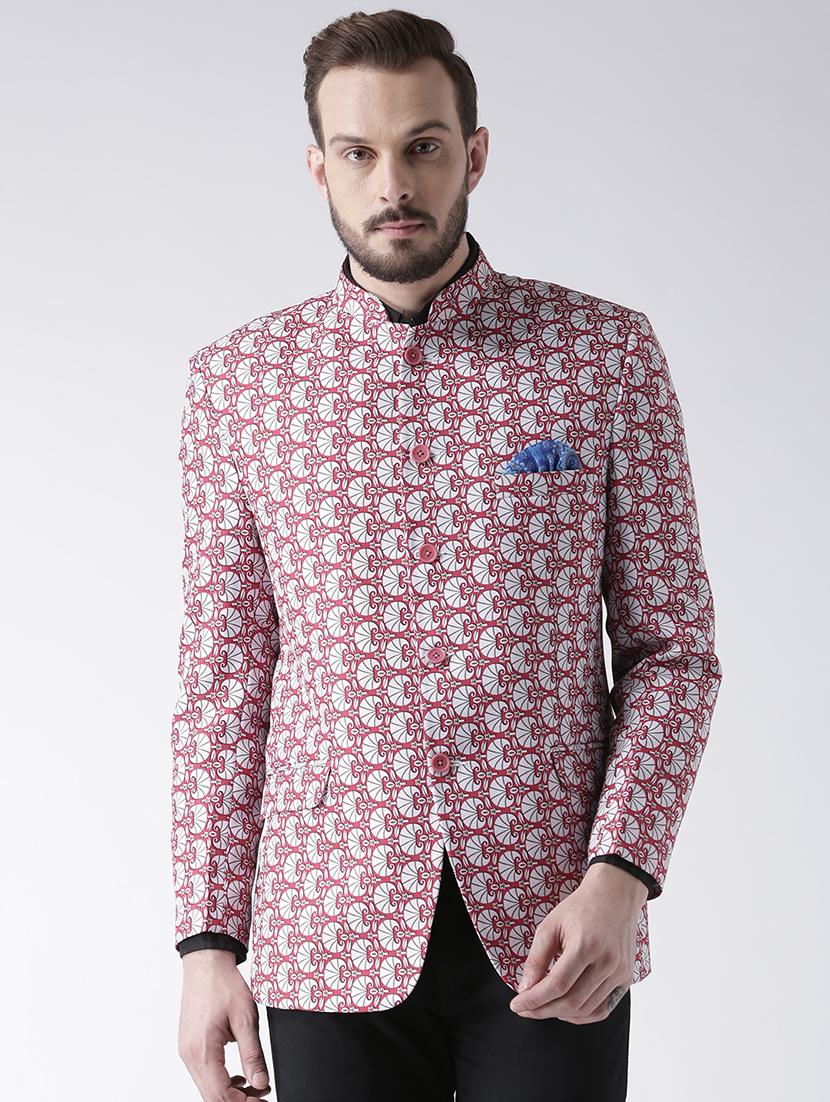 pink printed bandhgala casual blazer - 17351479 - Zoom Image - 0