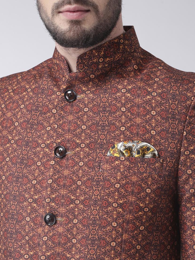 brown printed bandhgala casual blazer - 17351494 - Zoom Image - 4