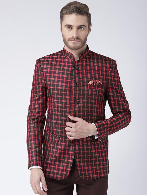 red checkered bandhgala casual blazer - 17351530 - Very Small Image - 1