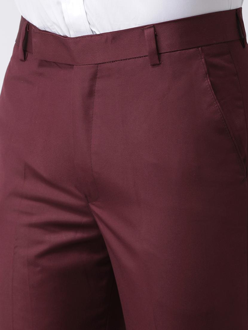 maroon solid flat front formal trouser - 17351598 - Standard Image - 4