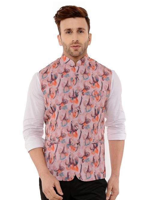 pink printed nehru jacket - 17351694 - Very Small Image - 1