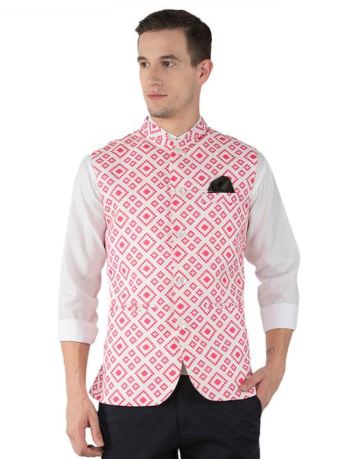 beige printed nehru jacket - 17351750 - Very Small Image - 1