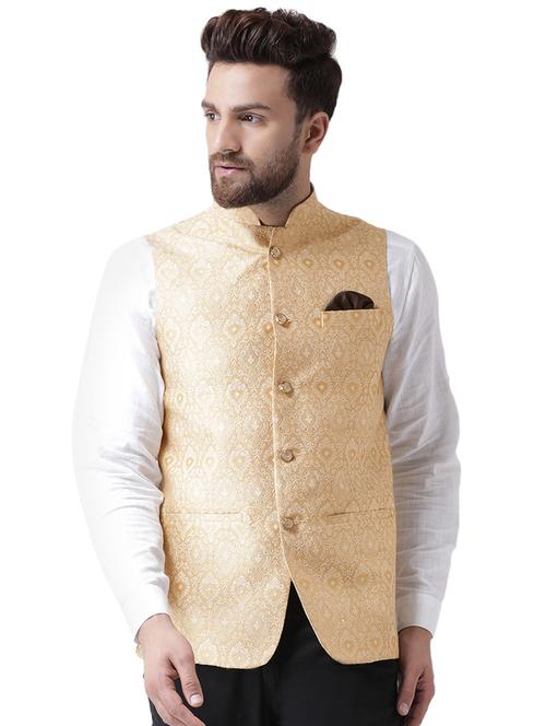 beige jacquard nehru jacket - 17351794 - Very Small Image - 1