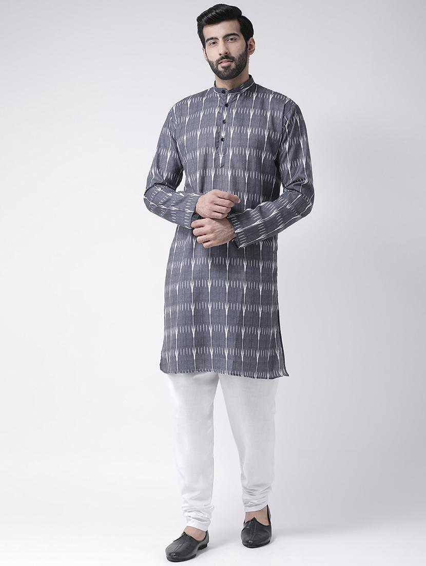 grey printed kurta pyjama set