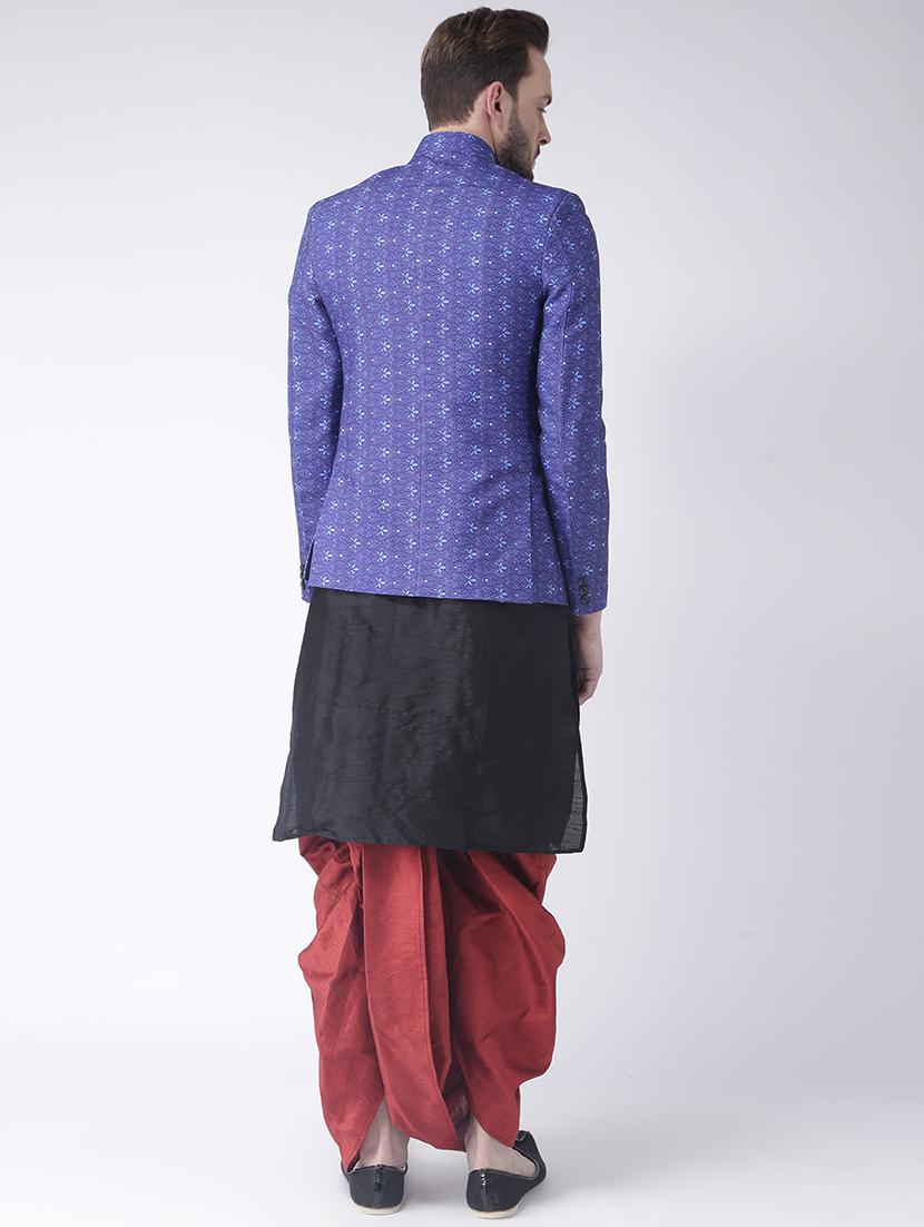 black solid dhoti kurta set with printed bandhgala jacket - 17356986 - Zoom Image - 2