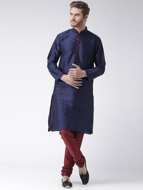 navy blue solid kurta pyjama set - 17357034 -  Standard Image - 0