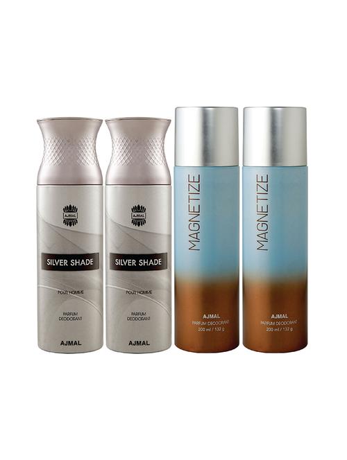 ajmal 2 silver shade for men and 2 magnetize for unisex  deodorants each 200ml combo pack of 4 (total 800ml) + 3 testers - 17404671 - Very Small Image - 1