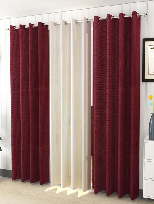 sheen decor galaxy rock 9 feet long door solid curtains size(4x9 feet)(pack of 3) 1 off white 2 maroon - 17409986 - Very Small Image - 1