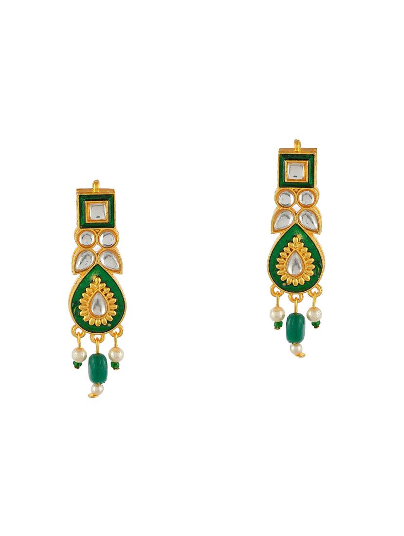 gold brass traditional kundan necklace with earrings - 17422536 - Standard Image - 3
