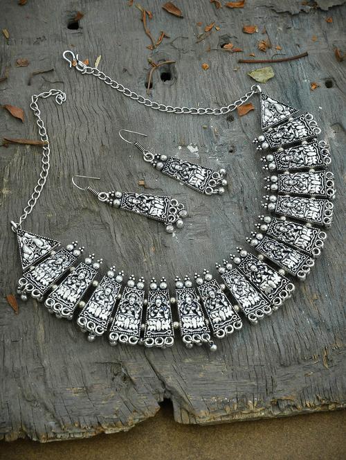 silver brass oxidized necklace and earrings - 17422550 -  Standard Image - 0