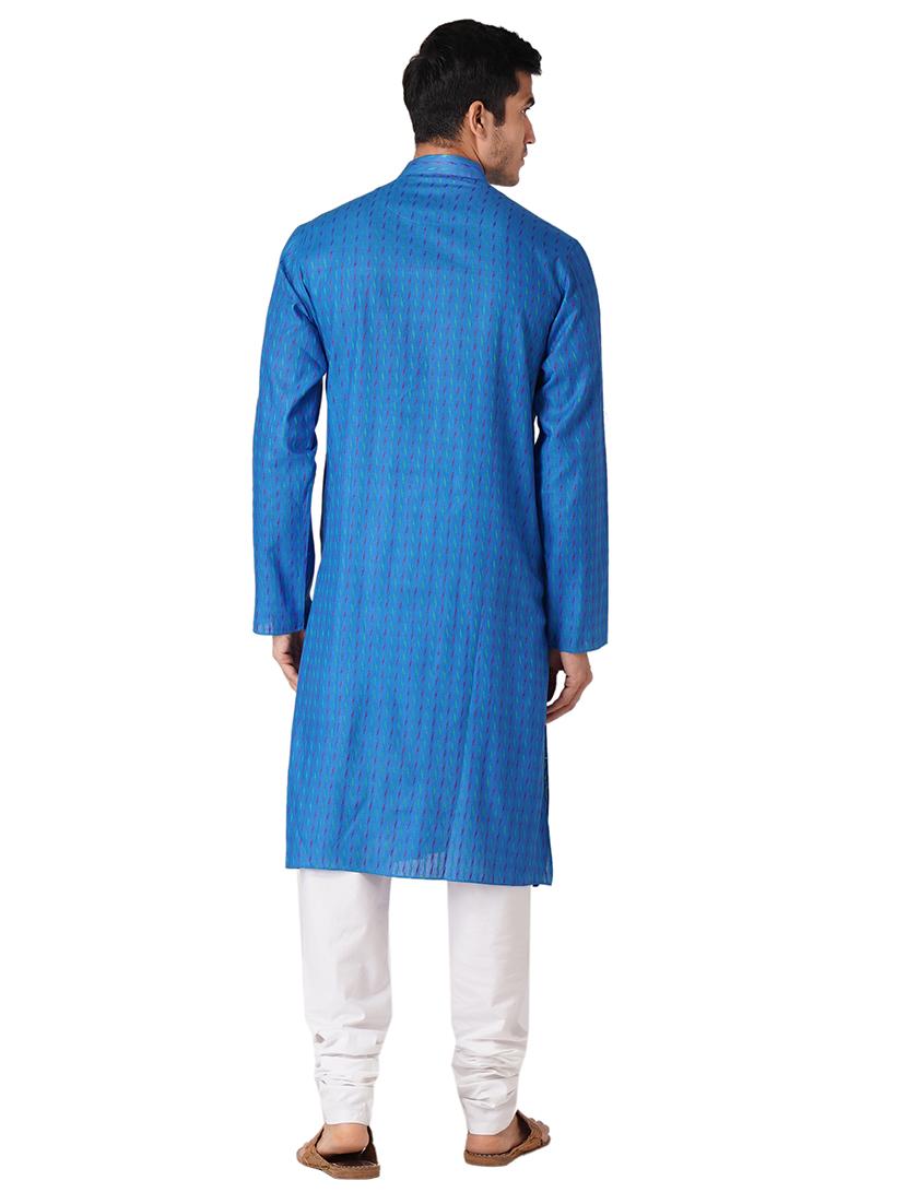 blue cotton kurta pyjama ethnic wear set - 17424595 - Zoom Image - 2