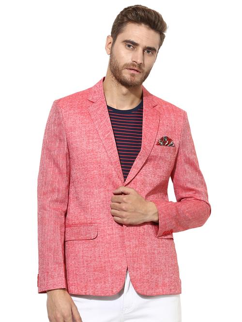 red solid linen single breasted casual blazer - 17425417 - Very Small Image - 1