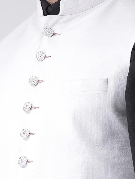 white solid nehru jacket - 17425443 - Standard Image - 4