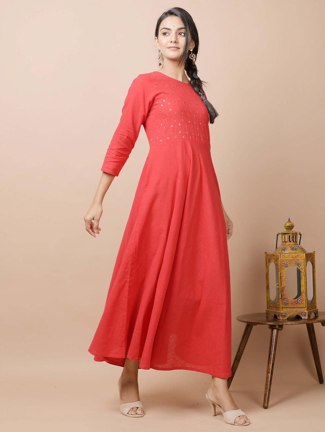 red cotton anarkali kurta - 17428804 - Standard Image - 3