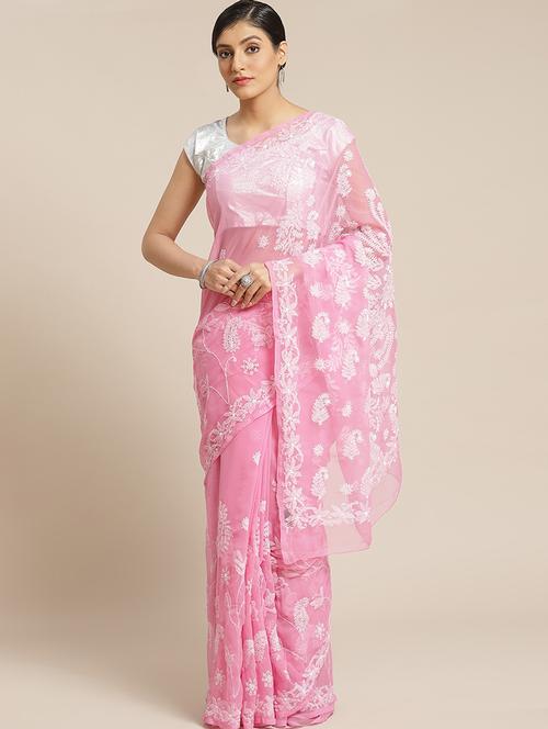 pastel chikankari saree with blouse - 17433026 - Very Small Image - 1