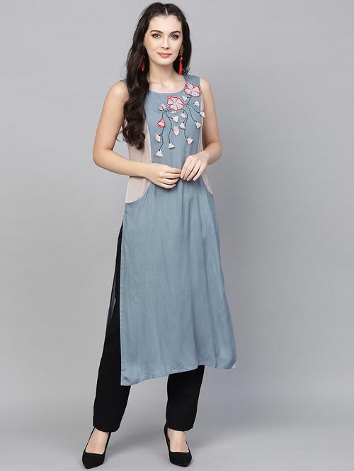 blue viscose straight kurta - 17433971 - Very Small Image - 1