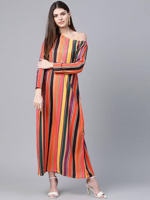 single shoulder striped maxi dress - 17434621 - Very Small Image - 1