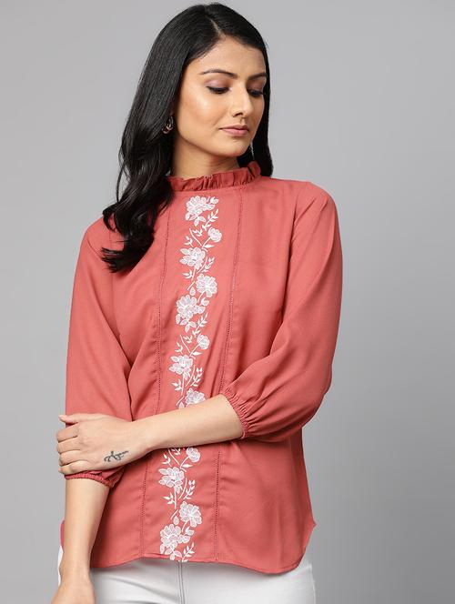 frilled neck embroidered top  - 17438249 - Very Small Image - 1