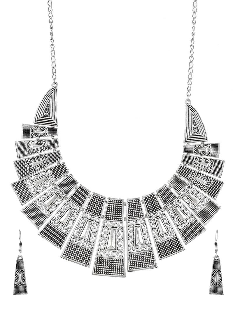oxidised silver short necklace with earring - 17452627 - Standard Image - 2