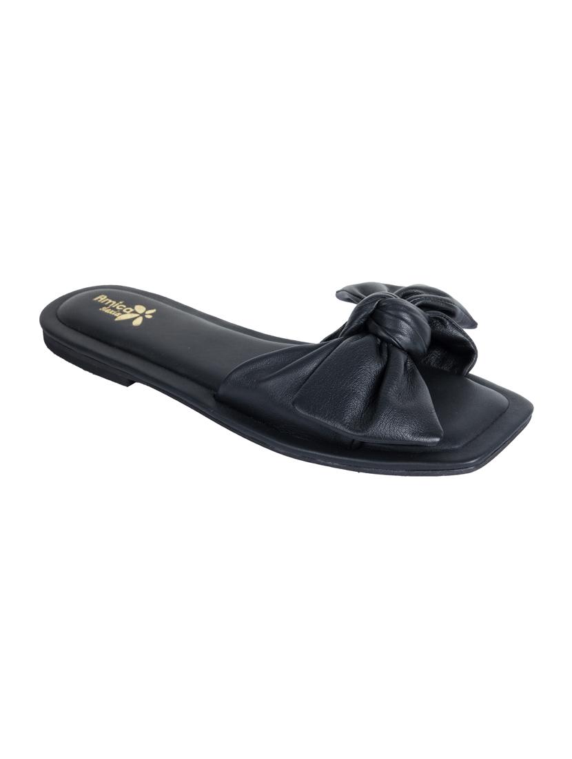 black leather slip on sandals