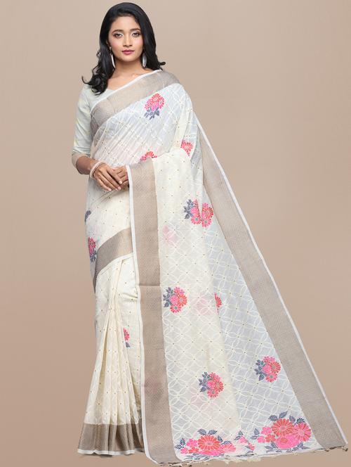 floral chanderi saree with blouse - 17482892 - Very Small Image - 1