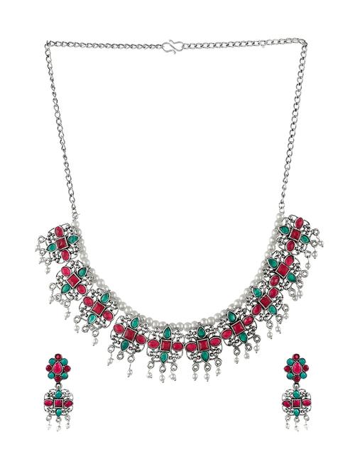 silver brass short necklaces with earring - 17514524 - Standard Image - 0