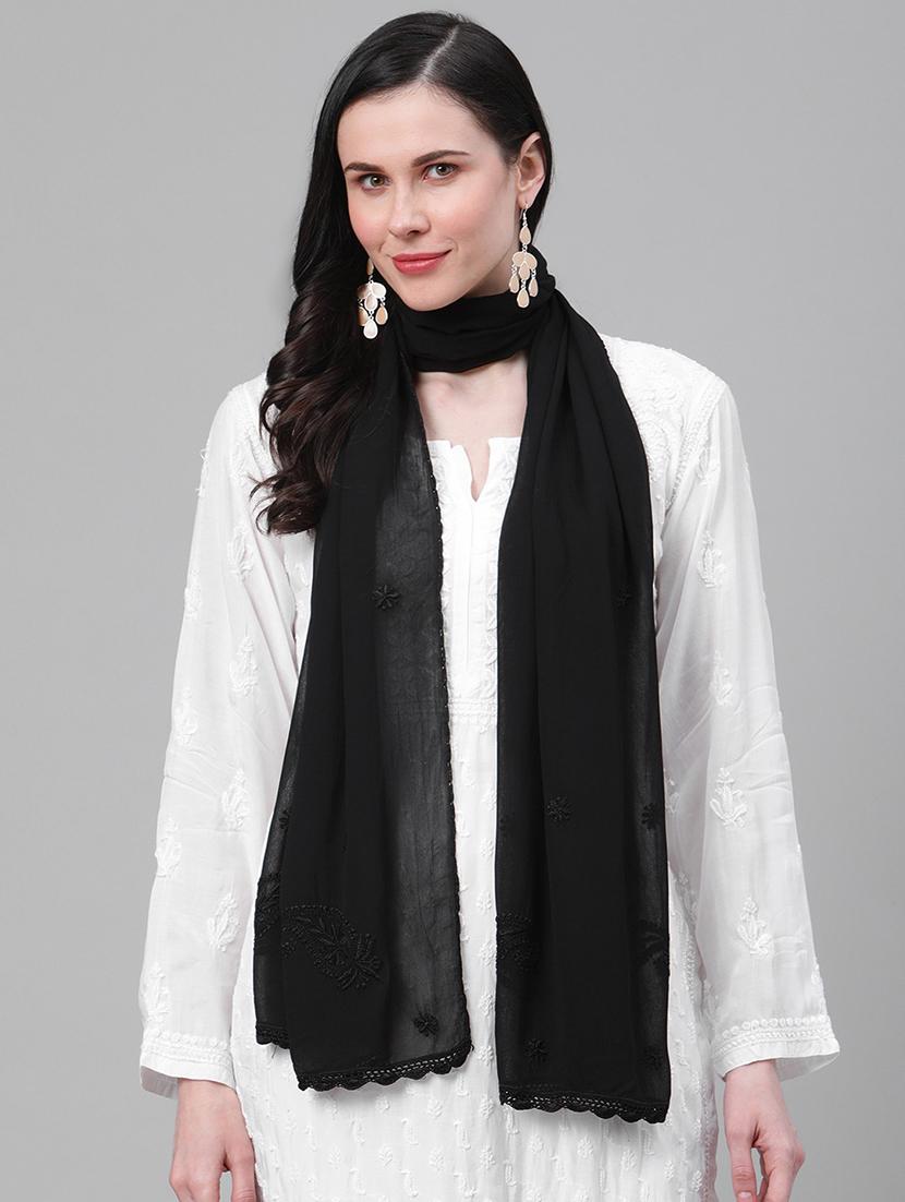 ada hand-embroidered black chikankari dupatta - 17518114 - Zoom Image - 0