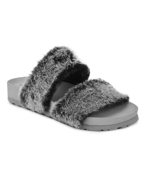 grey fur slip on sandals - 17526388 - Very Small Image - 1