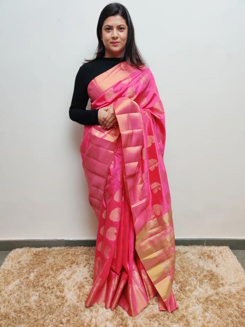 pink silk zari work saree  - 17526996 - Very Small Image - 1