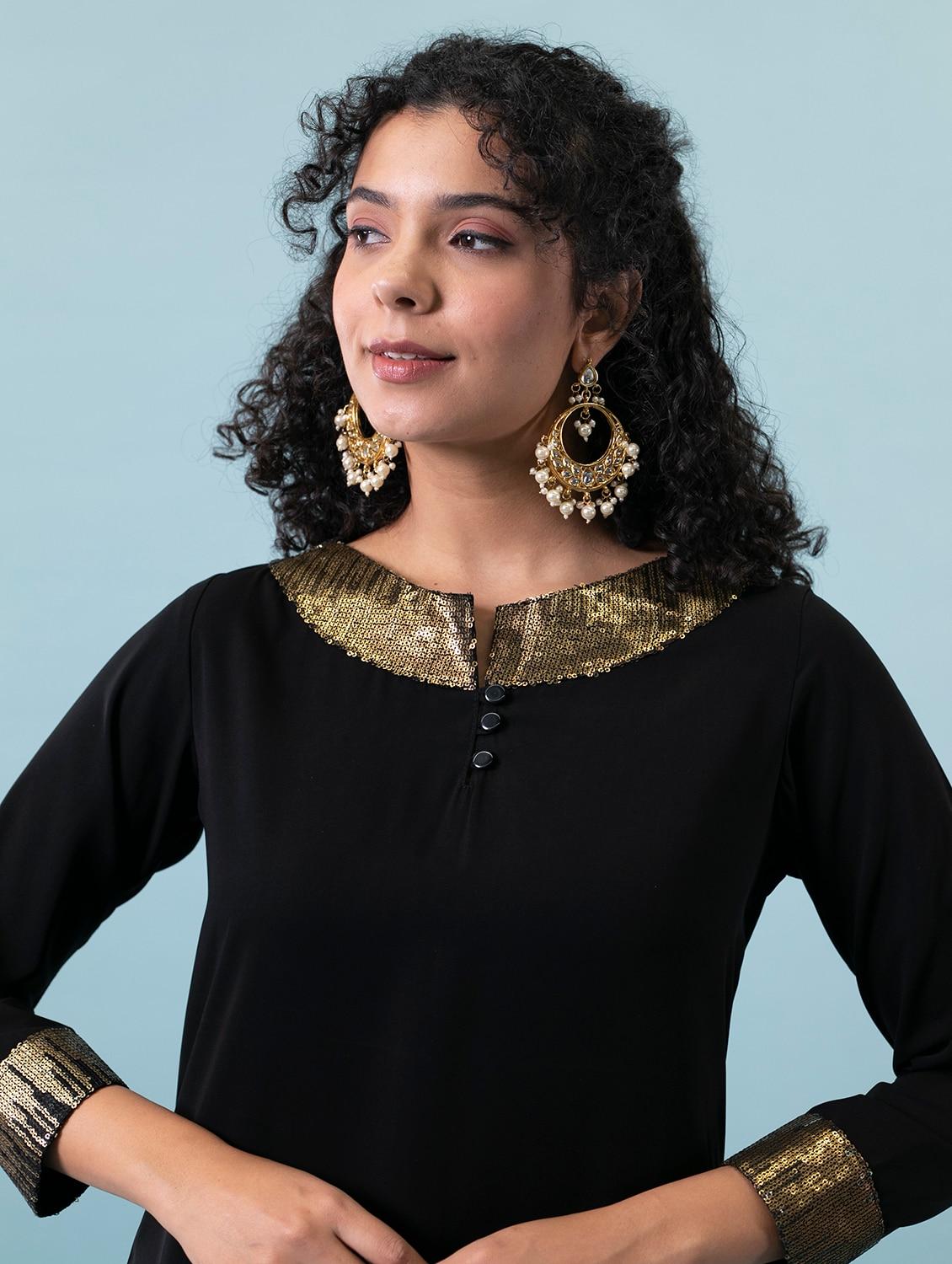 women black sequined work kurta pant set - 17529930 - Standard Image - 4