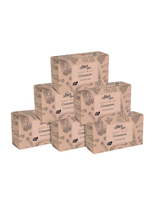 mirah belle - organic goat milk, cinnamon purifying soap bar (pack of 6) - oily & infection prone skin, 750 gm - 17530704 - Standard Image - 0